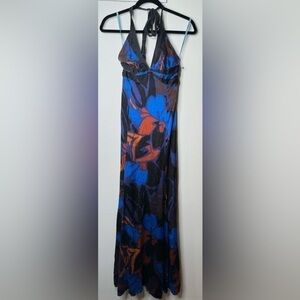 🎀 Marciano Silk Floral Halter Dress in Blue SIZE XS